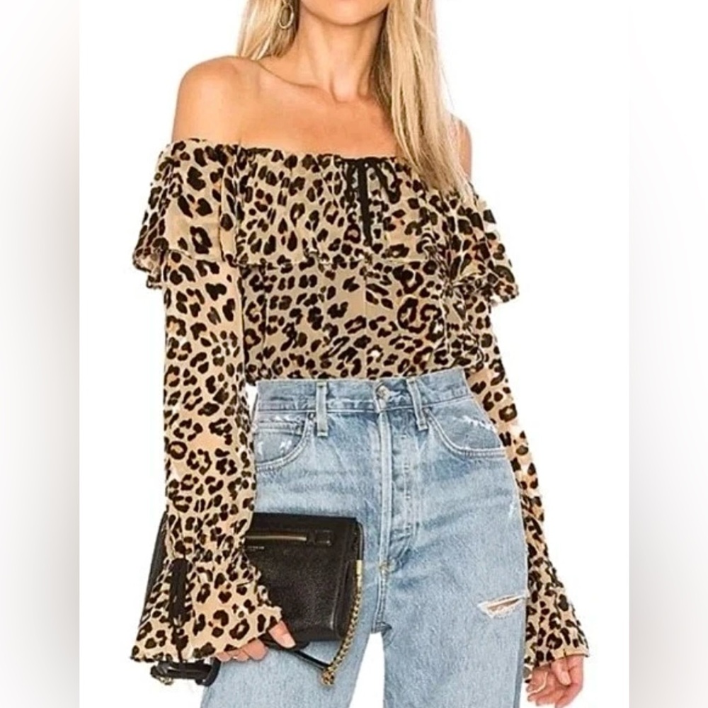 House of Harlow 1960 x Revolve Vada In Leopard Sz XS Off the Shoulder Bodysuit